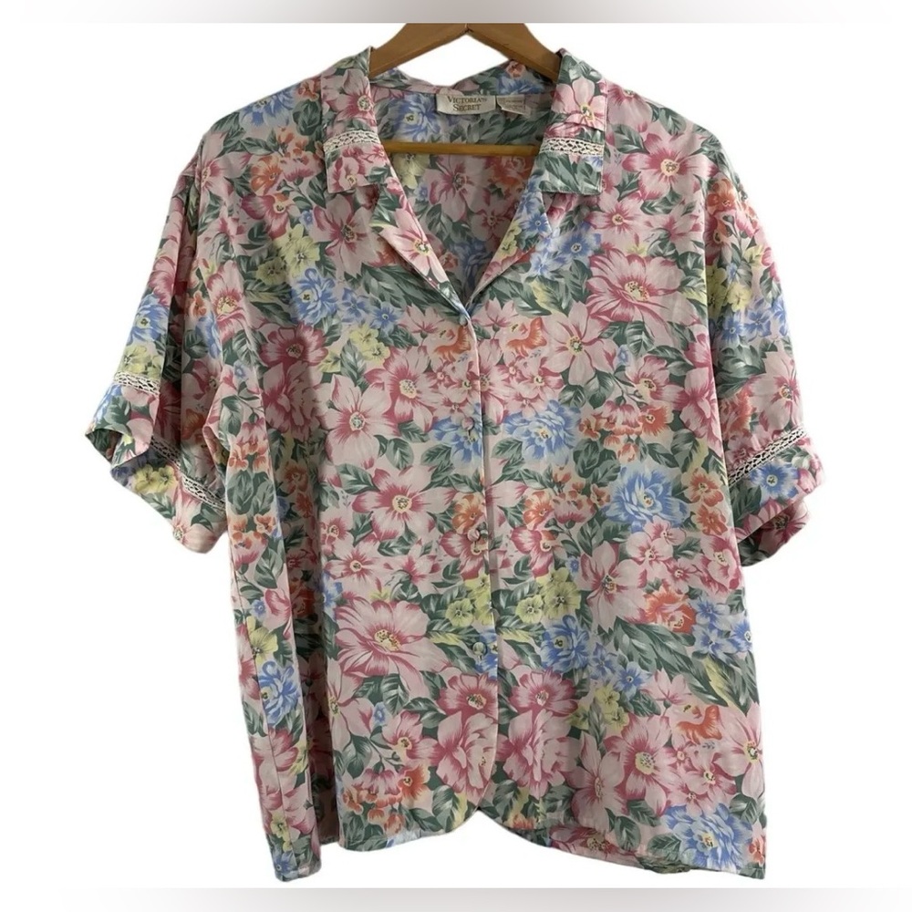 80s VICTORIAS SECRET Gold Label Night Shirt Floral MED/LG VTG 1980s Womens Pj